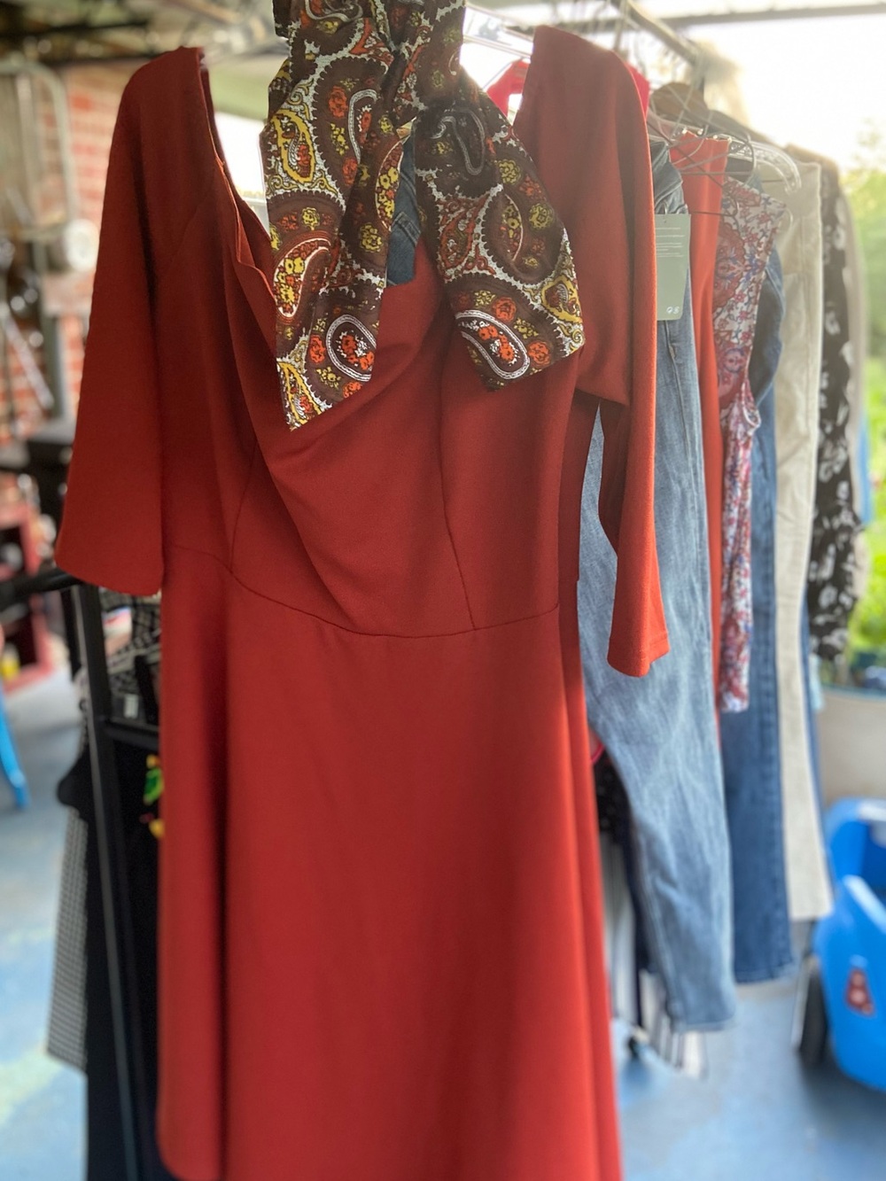 MADMEN CLASSIC Rust Red Midi Dress with Flattering Fit